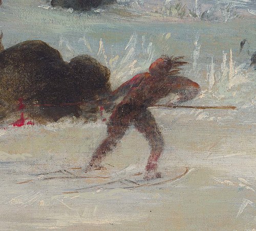 Assiniboine Indians Pursuing Buffalo on Snowshoes, 1847, George Catlin