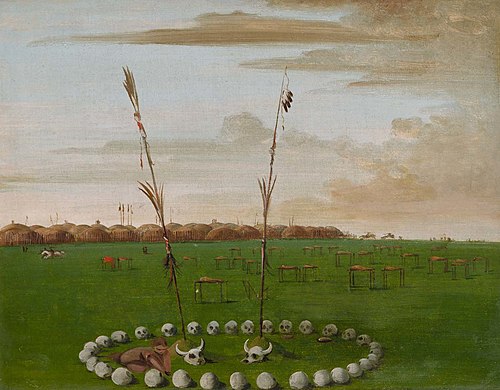 Back View of Mandan Village, Showing the Cemetery, 1832, George Catlin