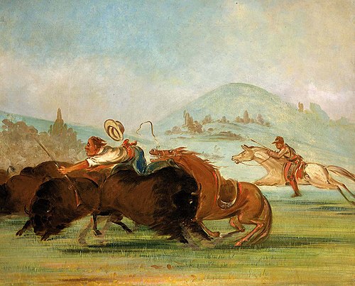 Batiste and I Running Buffalo, Mouth of the Yellowstone, 1832, George Catlin