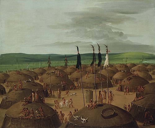 Bird's-eye View of the Mandan Village, 1800 Miles above St. Louis, 1838, George Catlin