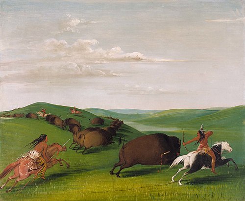 Buffalo Chase with Bows and Lances, 1832, George Catlin