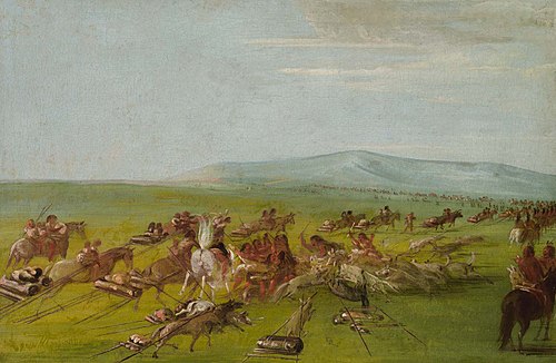Comanche Moving Camp, Dog Fight Enroute, 1834, George Catlin