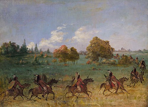 Comanche War Party on the March, Fully Equipped, 1847, George Catlin