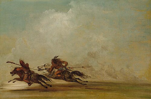 Comanche Warrior Lancing an Osage, at Full Speed, 1838, George Catlin