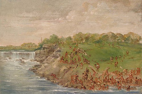 Ojibwa Portaging Around the Falls of St. Anthony, 1835, George Catlin