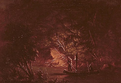 Ojibwe Spearing Salmon by Torchlight, 1847, George Catlin