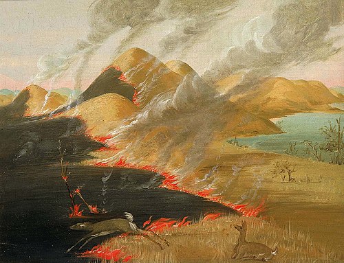 Prairie Bluffs Burning, 1832, George Catlin