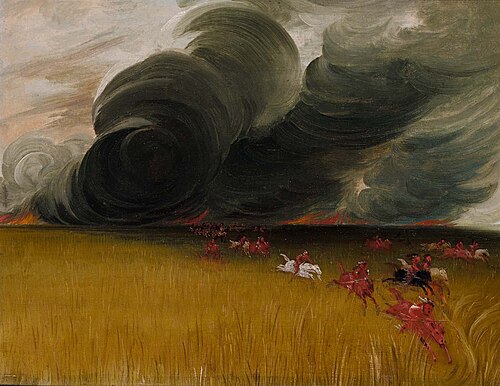 Prairie Meadows Burning, 1832, George Catlin