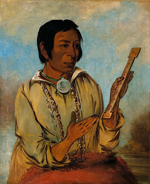 Ma-shée-na, Elk's Horns, a Subchief, 1830, George Catlin