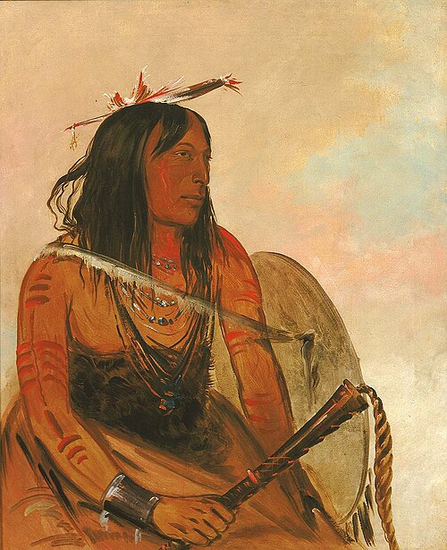 Ish-a-ró-yeh, He Who Carries a Wolf, a Distinguished Brave, 1834, George Catlin
