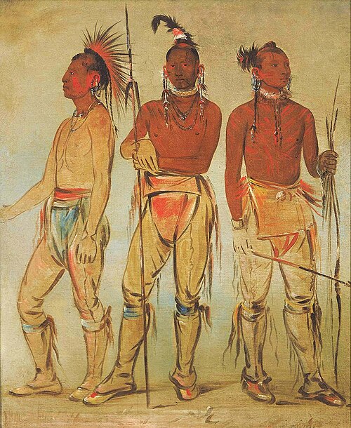 Mun-ne-pús-kee, He Who Is Not Afraid; Ko-ha-túnk-a, Big Crow; and Nah-cóm-ee-shee, Man of the Bed, T, 1834, George Catlin