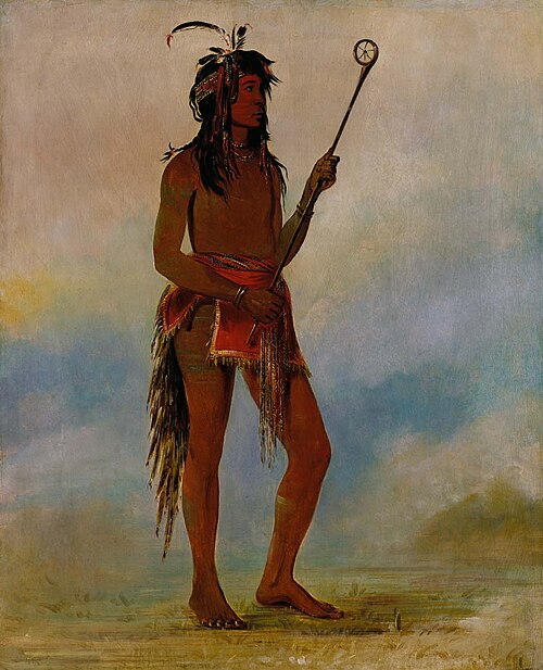 Ah-nó-je-nahge, He Who Stands on Both Sides, a Distinguished Ball Player, 1835, George Catlin