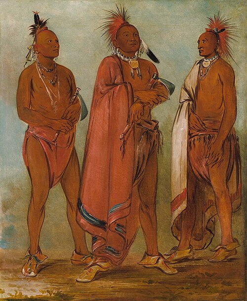 Wa-másh-ee-sheek, He Who Takes Away; Wa-chésh-uk, War; Mink-chésk, Three Distinguished Young Men, 1834, George Catlin