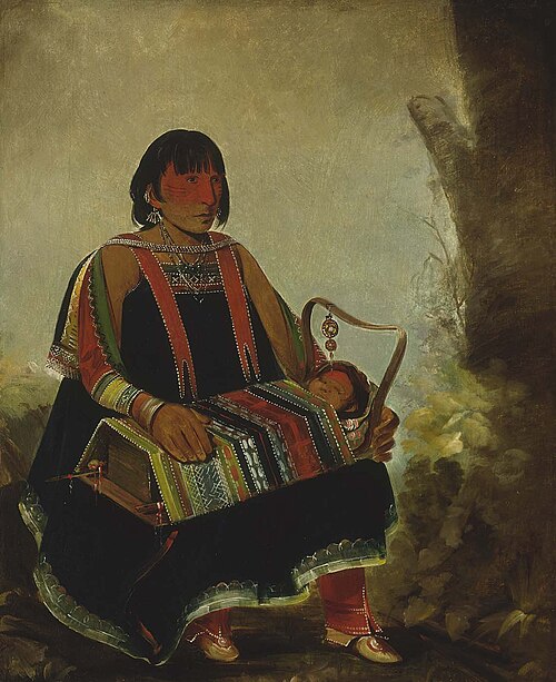 Jú-ah-kís-gaw, Woman With Her Child in a Cradle, 1835, George Catlin