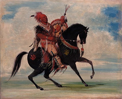 Kee-o-kúk, The Watchful Fox, Chief of the Tribe, on Horseback, 1835, George Catlin