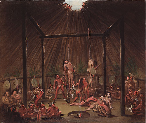 The Cutting Scene, Mandan O-kee-pa Ceremony, 1832, George Catlin