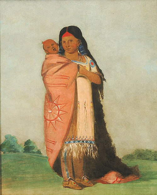 Tsee-moúnt, Great Wonder, Carrying Her Baby in Her Robe, 1832, George Catlin