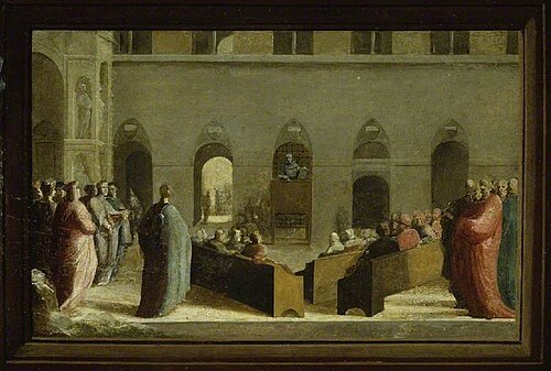 San Bernardino preaching in the Campo, Siena, 1528, Domenico Beccafumi