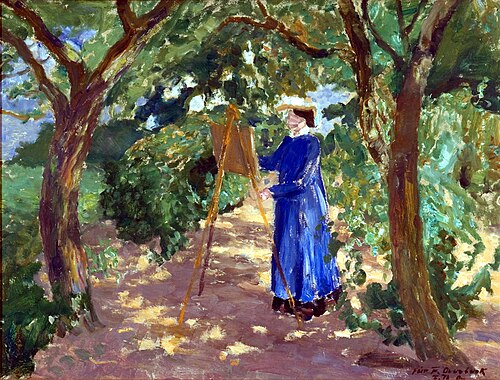 Painter Hermine Overbeck-Rohte in a garden., 1905, Fritz Overbeck