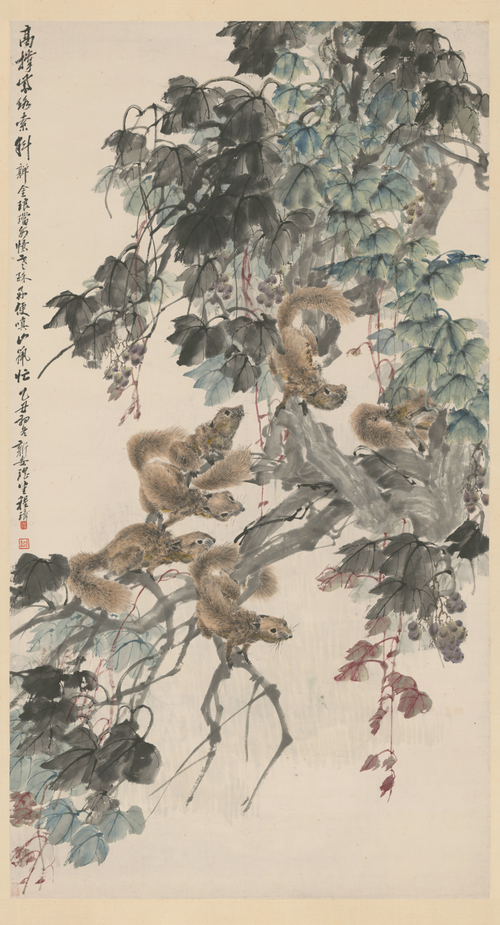 程璋松鼠葡萄轴, 1925, Zhang Cheng