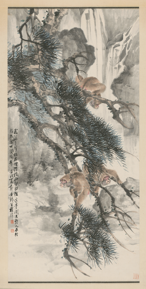 程璋松石三猿轴, 1922, Zhang Cheng