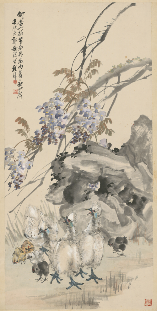 程璋紫藤白鸡轴, 1922, Zhang Cheng