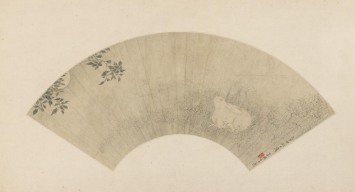 李世倬桂花月兔图扇页, 1728, Li Shizhuo
