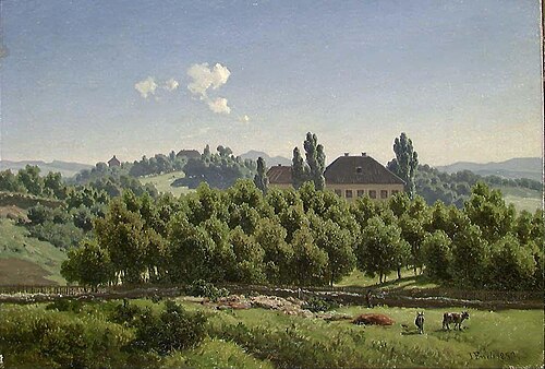 View of Bakke's Estate in Pilestredet in Oslo, 1850, Joachim Frich