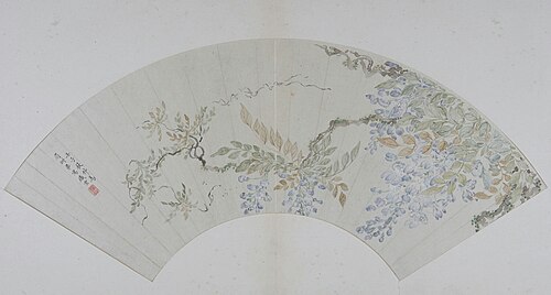 廖云锦藤萝图扇页, , Liao Yunjin