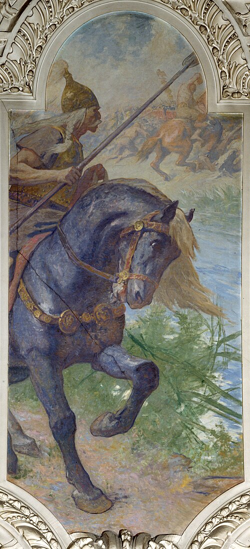 Histoire de Paris, la bataille de Lutèce : Camulogène, chef des Parisii attaque Labienus, lieutenant, 1908, Fernand Cormon