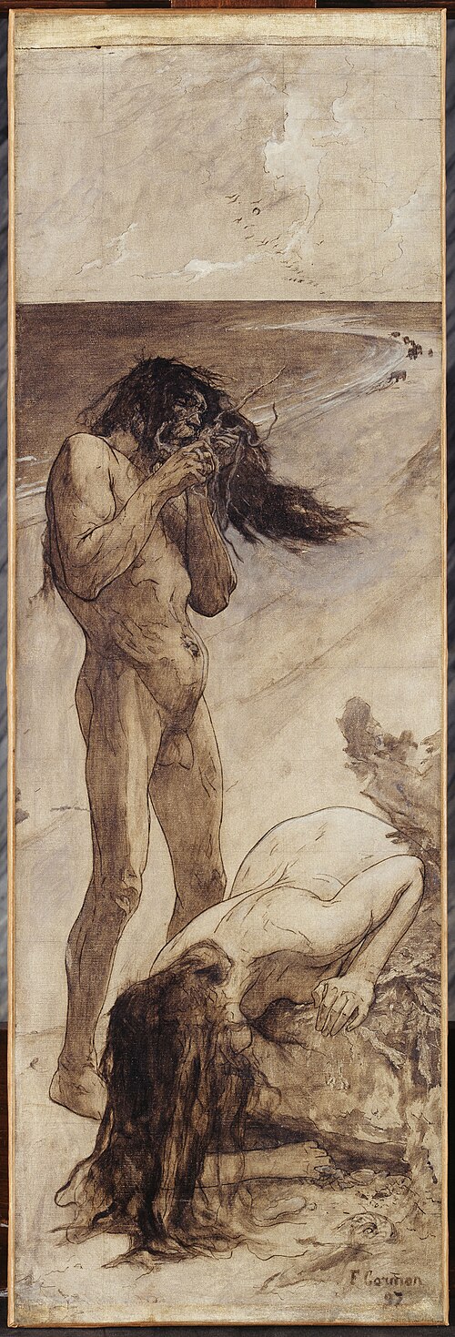 Les mangeurs de crabe, esquisse pour l'amphithéâtre de paléontologie du Museum d'histoire naturelle , 1897, Fernand Cormon
