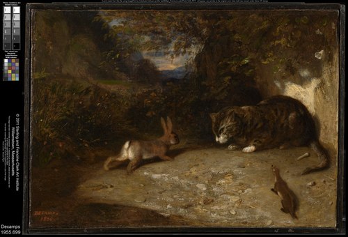 Chat, belette et lapin, 1836, Alexandre-Gabriel Decamps
