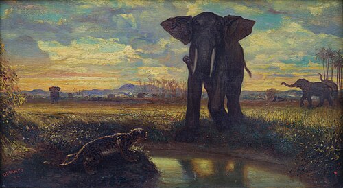 Tigre et Éléphant à la source, 1849, Alexandre-Gabriel Decamps