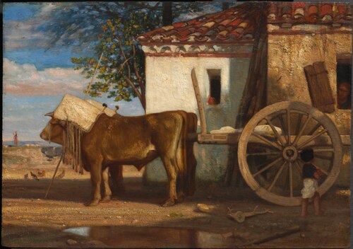 Oxen before a Farmhouse at Le Verrier, 1853, Alexandre-Gabriel Decamps