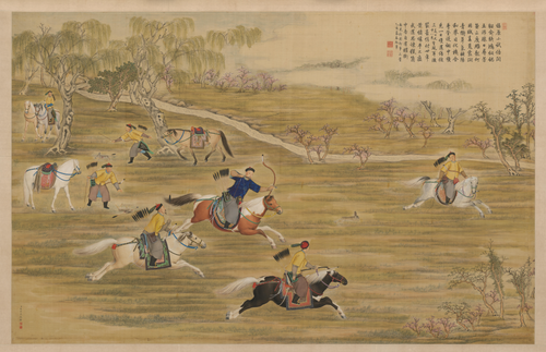 郎世宁等乾隆皇帝射猎图轴, 1755, Giuseppe Castiglione