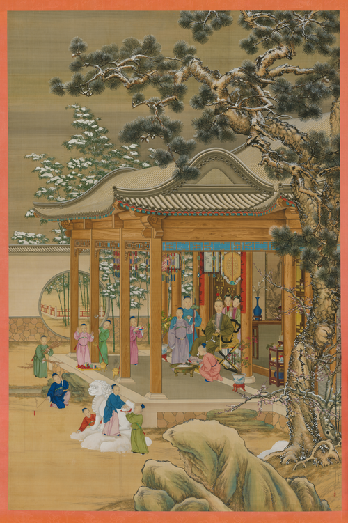 郎世宁等弘历雪景行乐图轴, 1738, Giuseppe Castiglione