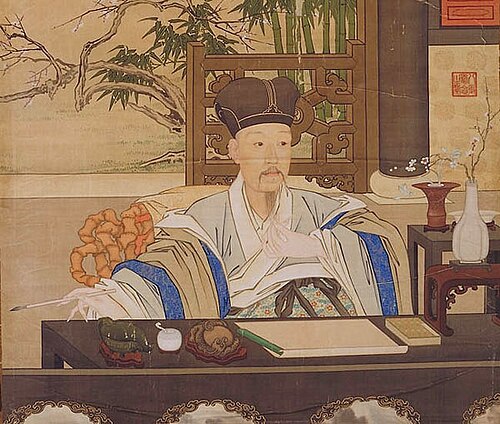 乾隆帝写字像轴, 1750, Giuseppe Castiglione