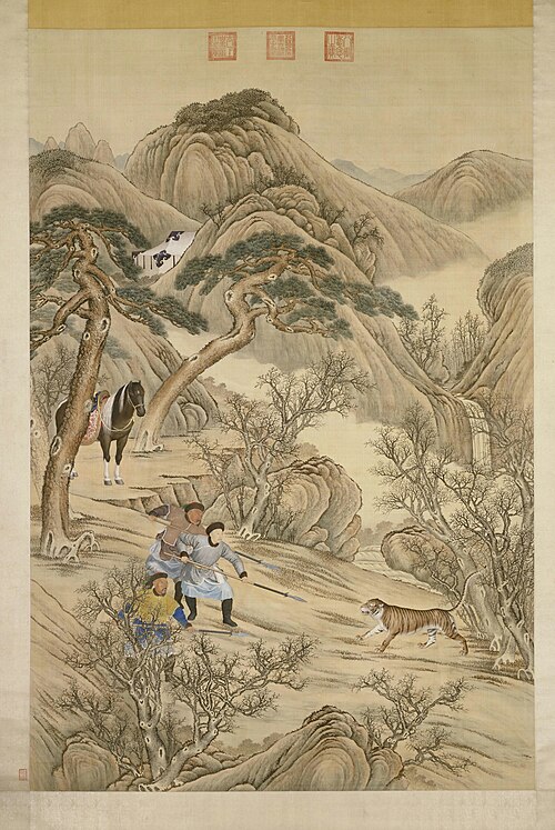 Hongli Spearing a Tiger, , Giuseppe Castiglione