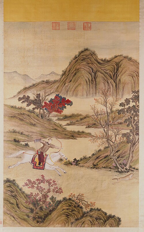 郎世宁等乾隆皇帝射狼图轴, , Giuseppe Castiglione