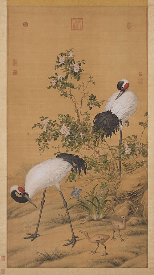 Pair of Cranes in the Shade of Flowers, , Giuseppe Castiglione