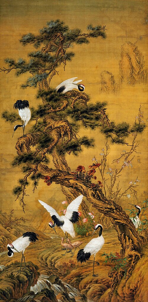 Pines and cranes in spring., 1750, Giuseppe Castiglione