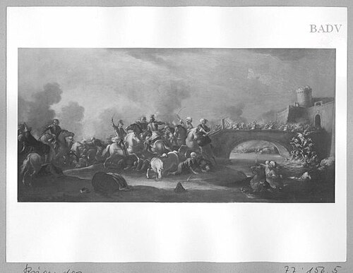 a horsemen - battle at a river, 1691, Georg Philipp Rugendas the Elder