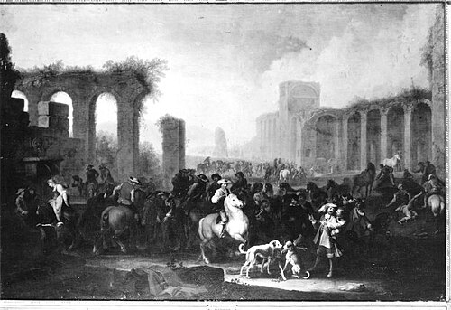 Pferdemarkt an den Ruinen einer römischen Wasserleitung, 1707, Georg Philipp Rugendas the Elder