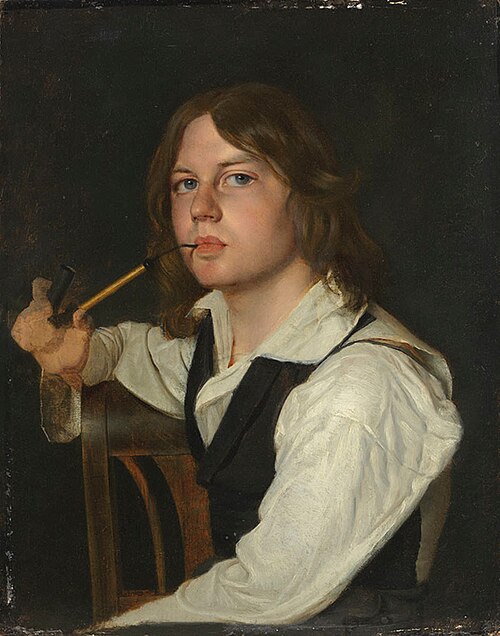 Self-portrait with a pipe, 1826, Wilhelm Lindenschmit the Elder