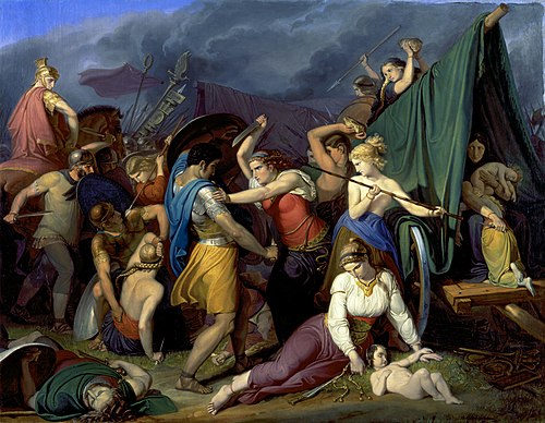 Die Weiber der Cimbern, ihre Wagenburg gegen die Römer verteidigend, , Wilhelm Lindenschmit the Elder