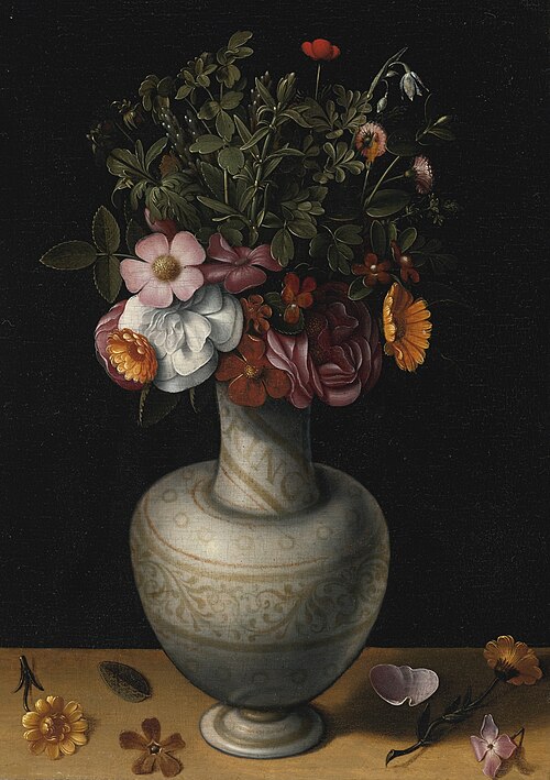 Still Life with Wild Roses, Peonies and Other Flowers in a White Earthenware Vase, 1580, Ludger Tom Ring le Jeune