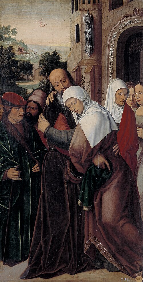 Abrazo de San Joaquín y Santa Ana ante la Puerta Dorada, 1528, Ambrosius Benson
