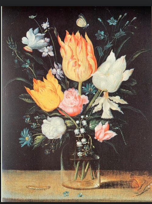 Tulips, roses, a bluebell, narcissus, lily of the valley in a glass vase, 1610, Ambrosius Bosschaert