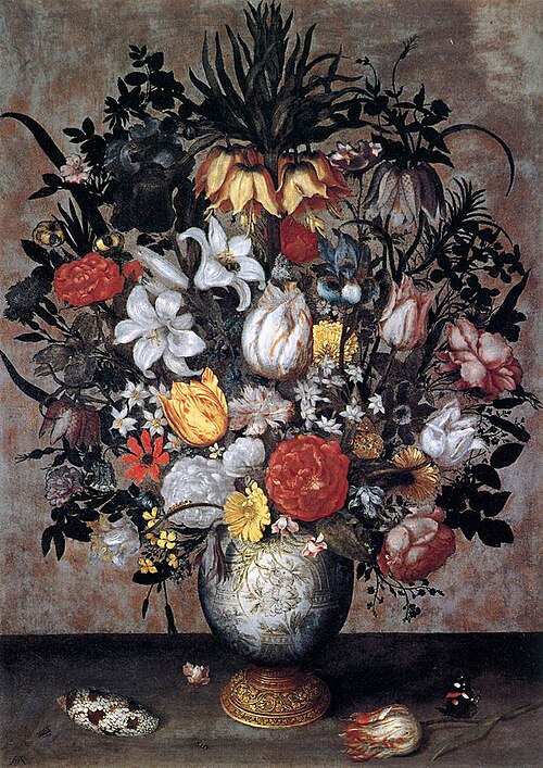 Chinese Vase with Flowers, Shells and Insects, 1607, Ambrosius Bosschaert