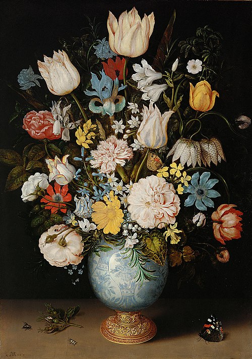 Flowers in a blue and white porcelain vase, 1609, Ambrosius Bosschaert